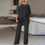 Ensemble 2 pièces pour femmes, épaules froides, polyester fluide