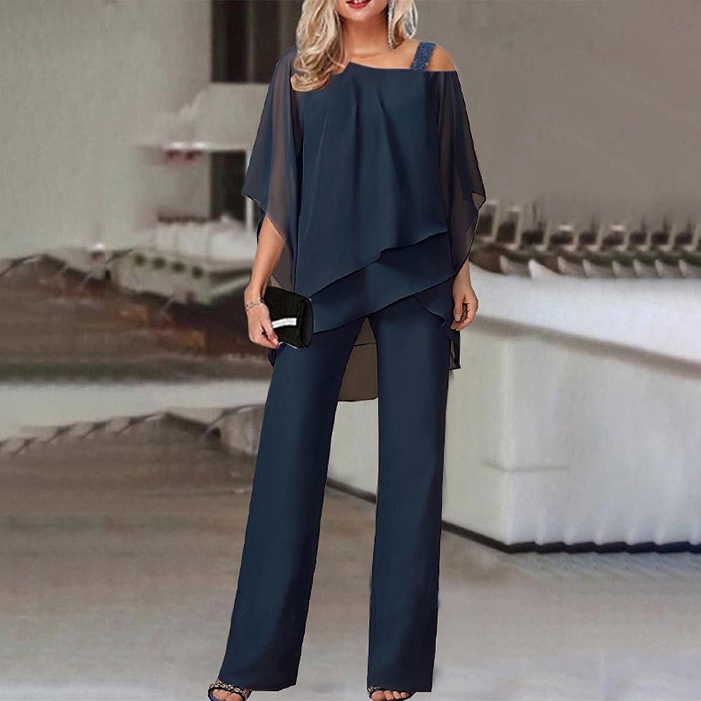 Ensemble 2 pièces pour femmes, épaules froides, polyester fluide