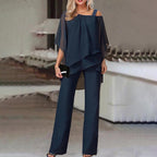 Ensemble 2 pièces pour femmes, épaules froides, polyester fluide