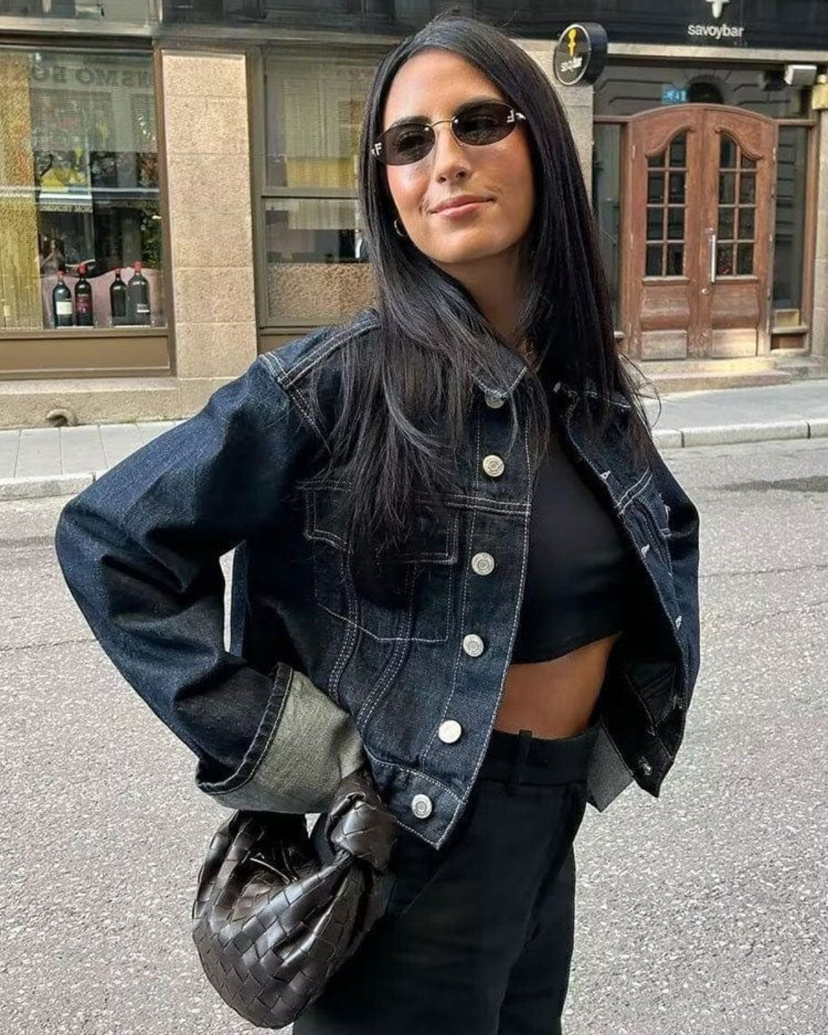 Ensemble deux pièces en denim avec veste en denim et pantalon long - Dames