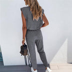 Ensemble haut sans manches et pantalon crayon taille haute décontractée couleur unie