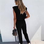 Ensemble haut sans manches et pantalon crayon taille haute décontractée couleur unie