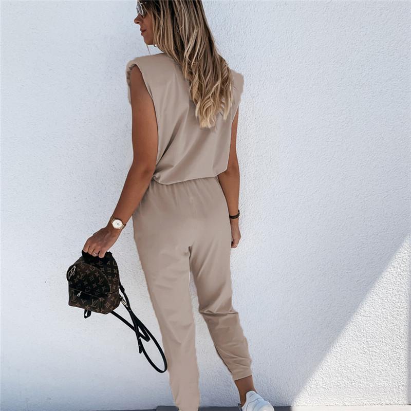 Ensemble haut sans manches et pantalon crayon taille haute décontractée couleur unie
