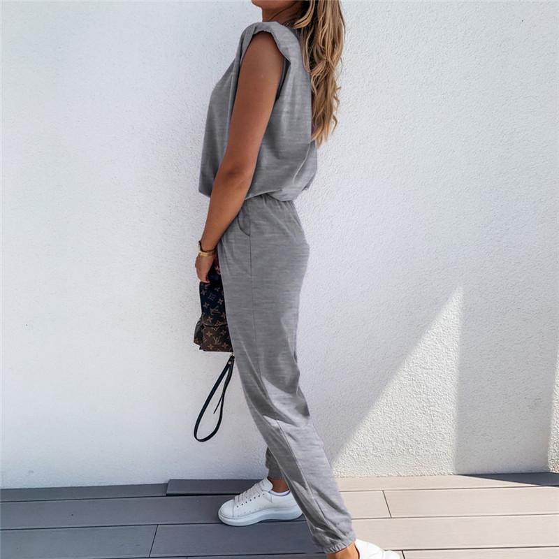 Ensemble haut sans manches et pantalon crayon taille haute décontractée couleur unie
