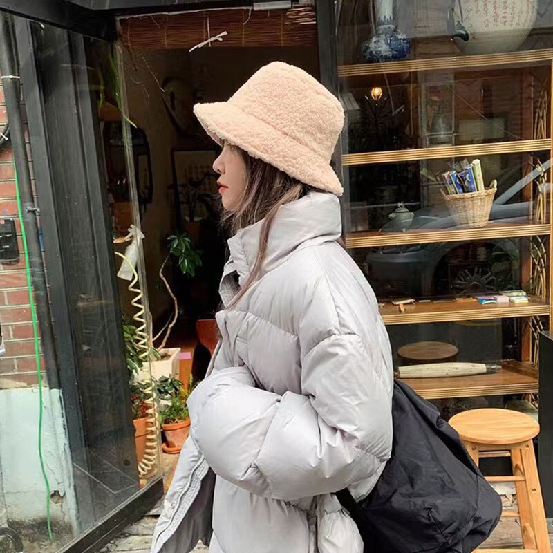 Chapeau Bob en Laine Bouclée pour Femme Hiver Casual