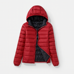 Red Black Women's Hooded Down Jacket