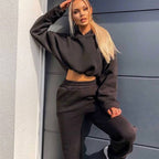Ensemble De Survêtement Deux Pièces Pantalon Sweat à capuche décontracté de couleur unie