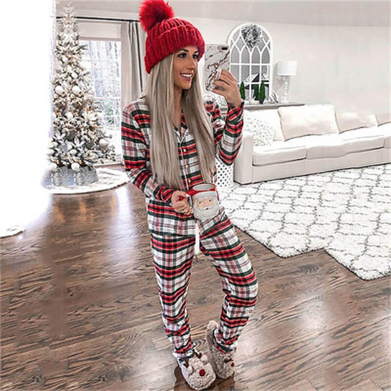 Pyjama haut chemise et pantalon à bande coloré