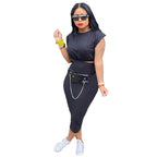 Casual short-sleeved crop top and fitted midi skirt set