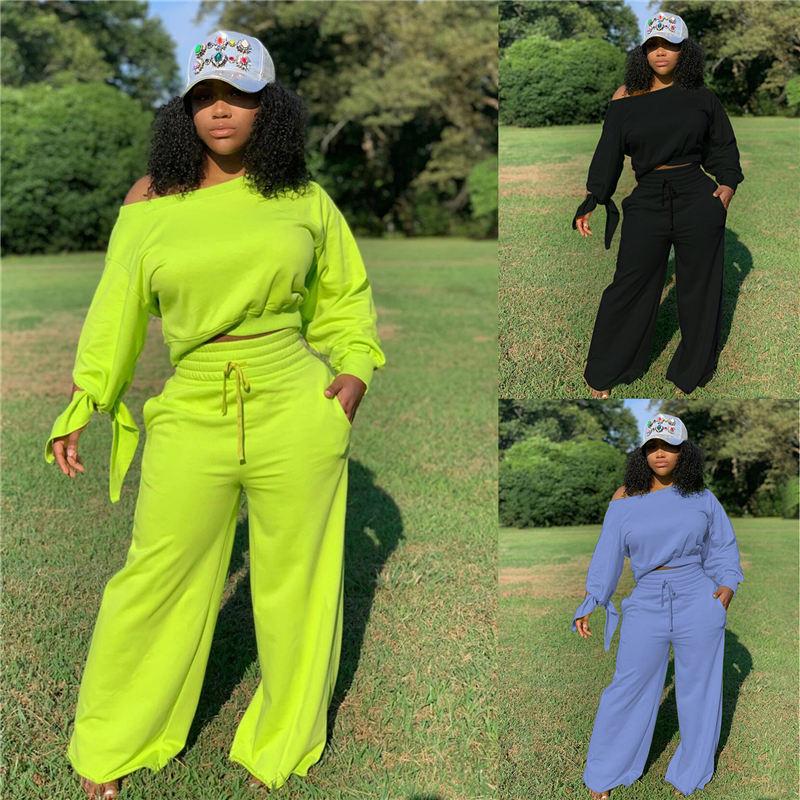 Ensemble haut manches longues et pantalon ample taille haute à lacet