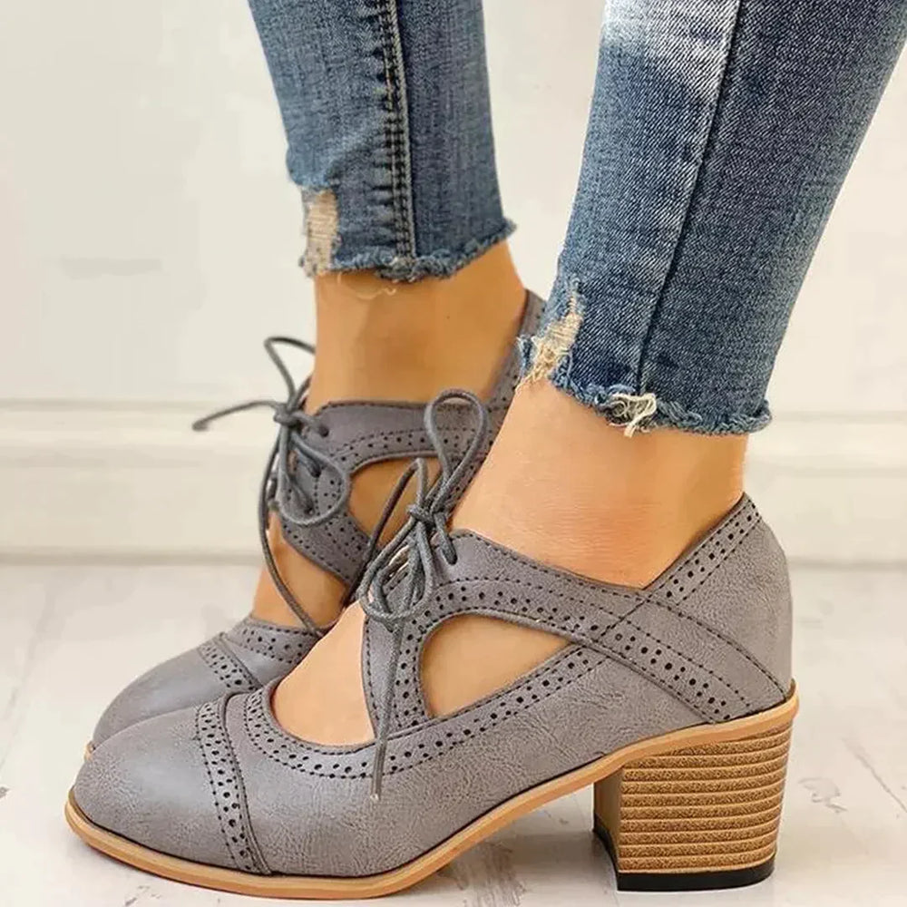 Chaussures à talons pour femmes, à lacets et bride en T