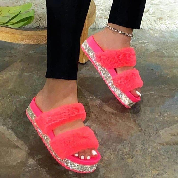 Velvet and rhinestone wedge sandal