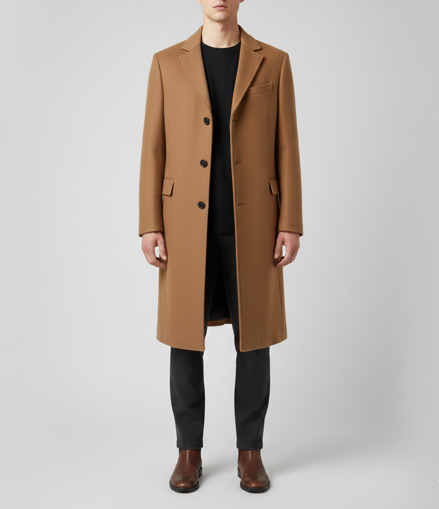 Men's elegant slim-fit wool coat