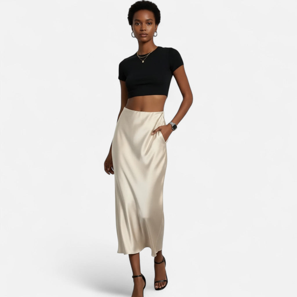 Jupe midi en satin taille haute pour femme