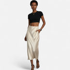 Jupe midi en satin taille haute pour femme