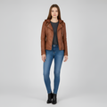Veste en simili cuir pour femme avec capuche