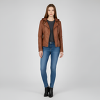 Veste en simili cuir pour femme avec capuche