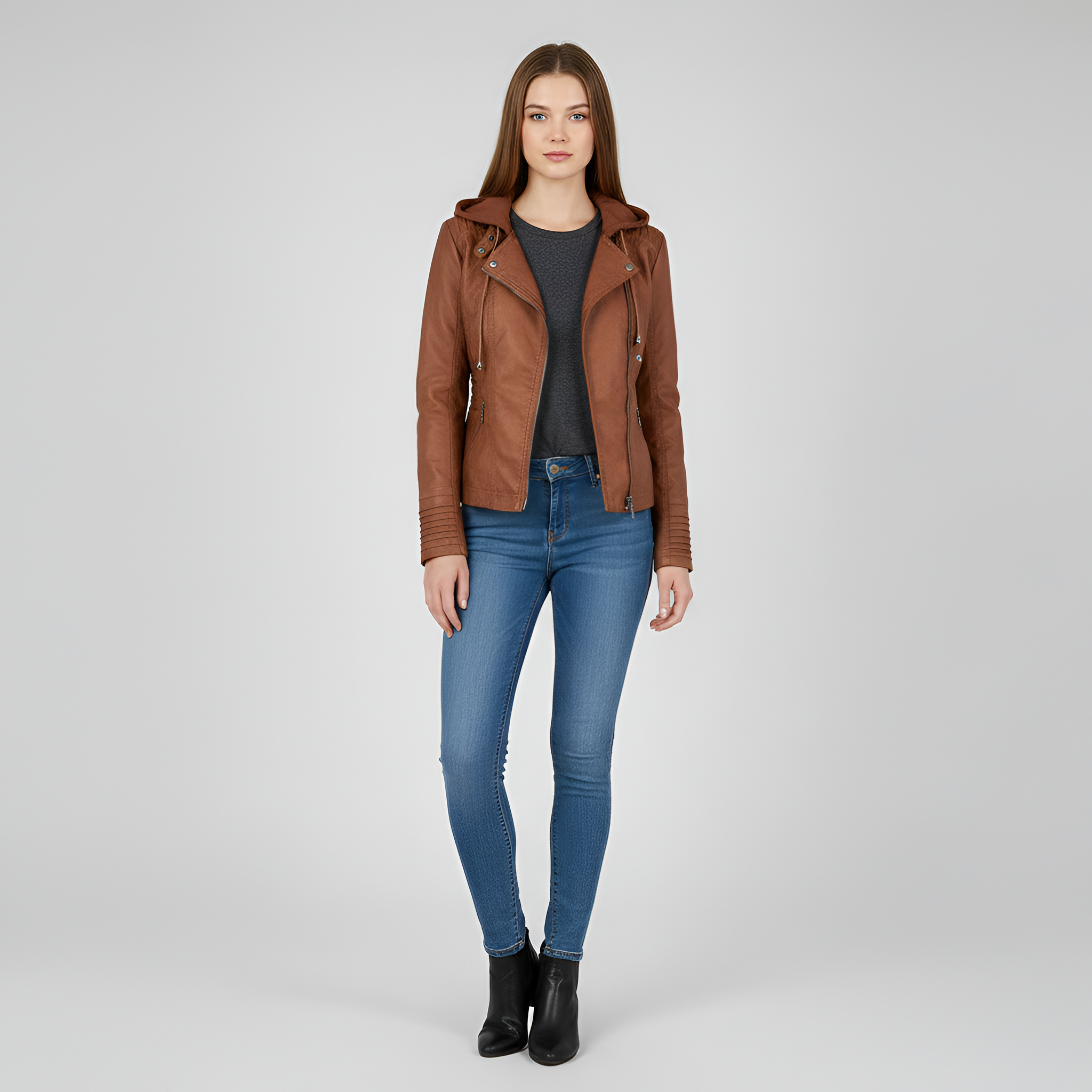 Veste en simili cuir pour femme avec capuche