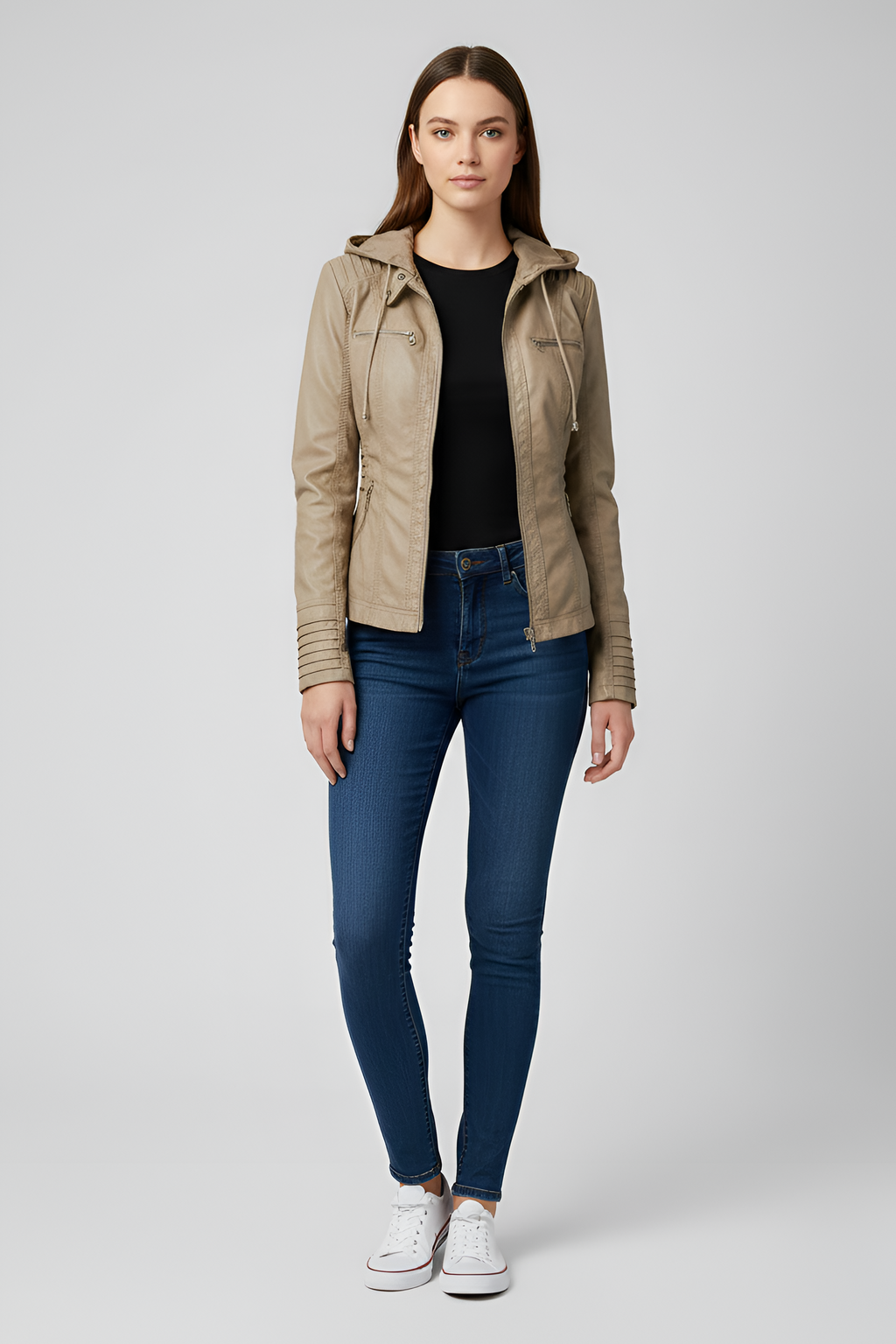 Veste en simili cuir pour femme avec capuche