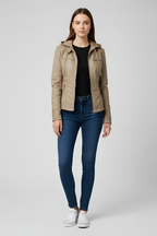 Veste en simili cuir pour femme avec capuche