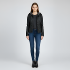 Veste en simili cuir pour femme avec capuche