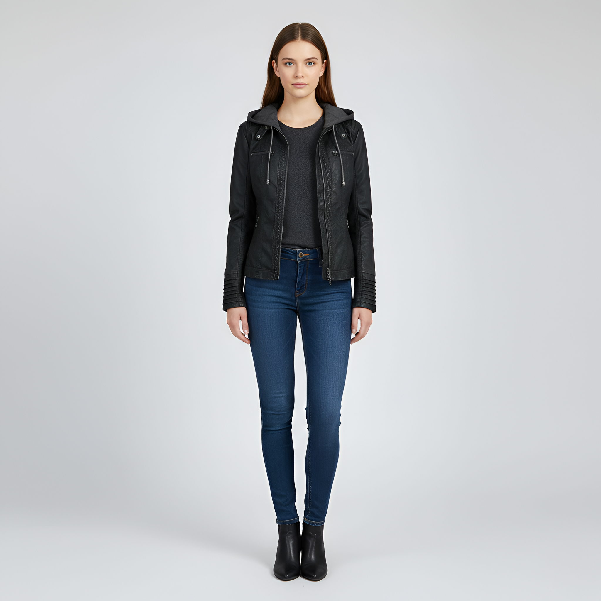 Veste en simili cuir pour femme avec capuche