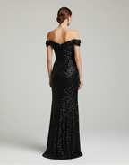 Élégante robe de soirée longue à paillettes et fente sur le côté