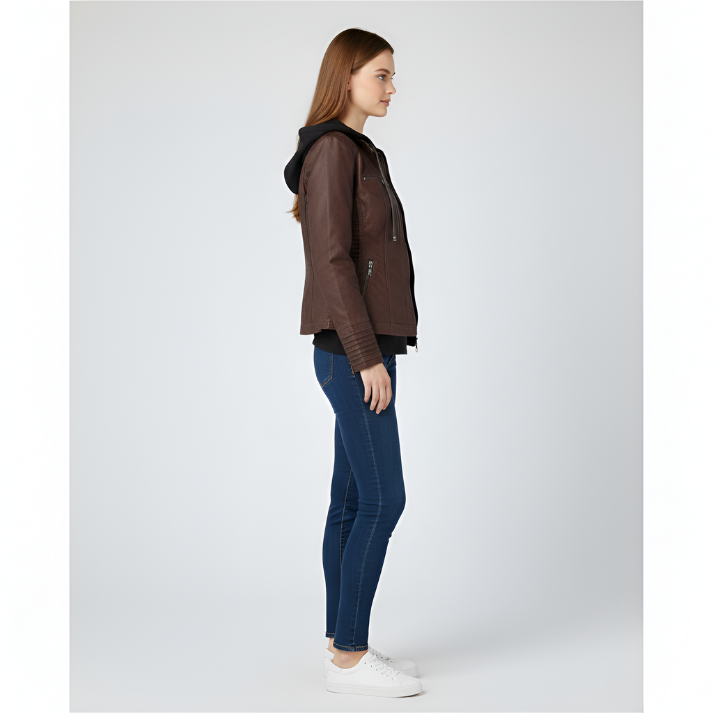 Veste en simili cuir pour femme avec capuche