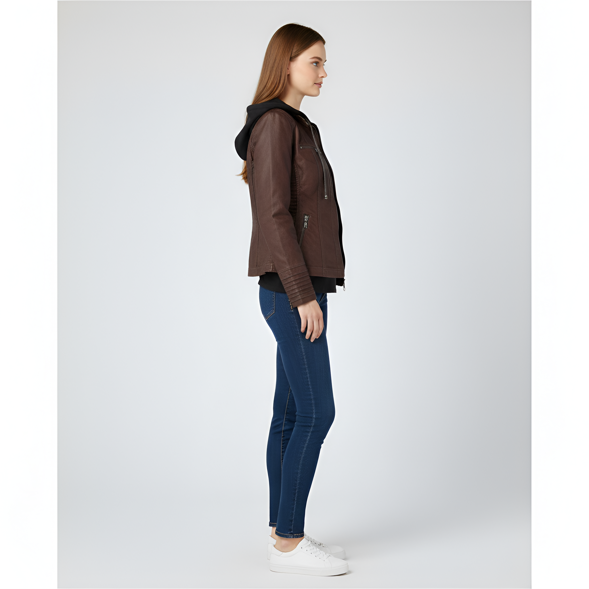 Veste en simili cuir pour femme avec capuche