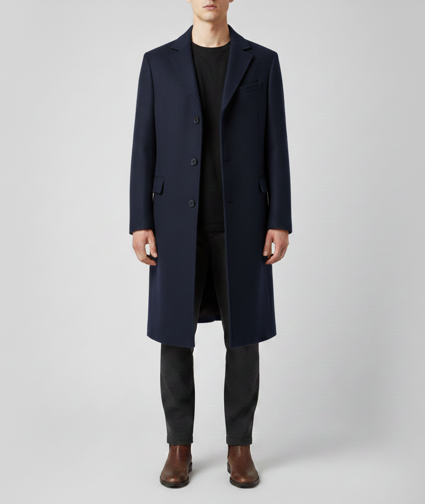 Men's elegant slim-fit wool coat