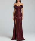Élégante robe de soirée longue à paillettes et fente sur le côté