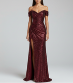 Élégante robe de soirée longue à paillettes et fente sur le côté