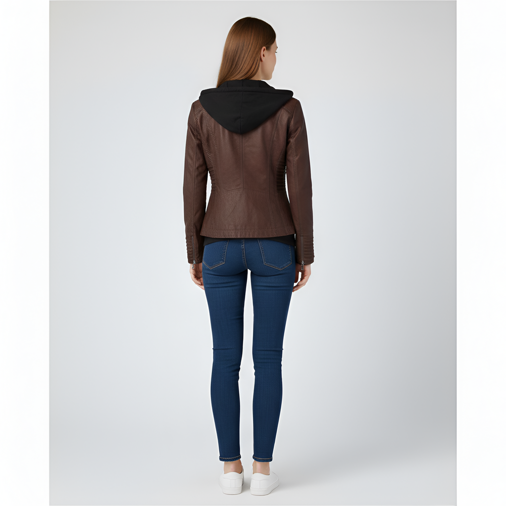 Veste en simili cuir pour femme avec capuche