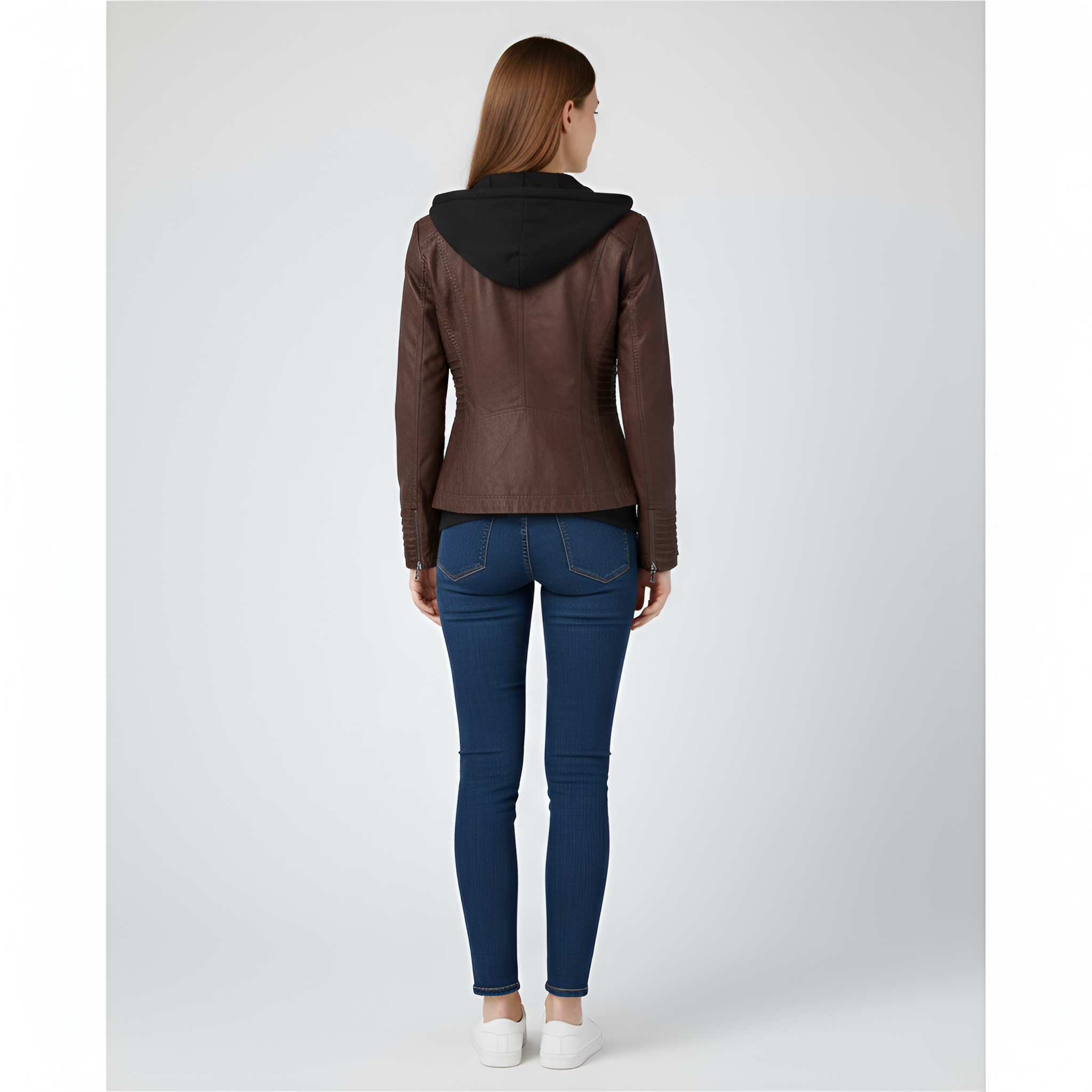 Veste en simili cuir pour femme avec capuche