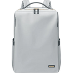 Sac à dos gris moderne et minimaliste, avec fermeture éclair dorée, idéal pour le voyage et le quotidien. Design élégant et fonctionnel.