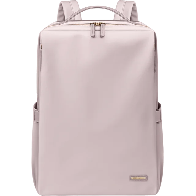 Sac à dos rose pastel élégant, design minimaliste, avec fermeture éclair dorée et bretelles ajustables. Idéal pour le quotidien et le voyage.
