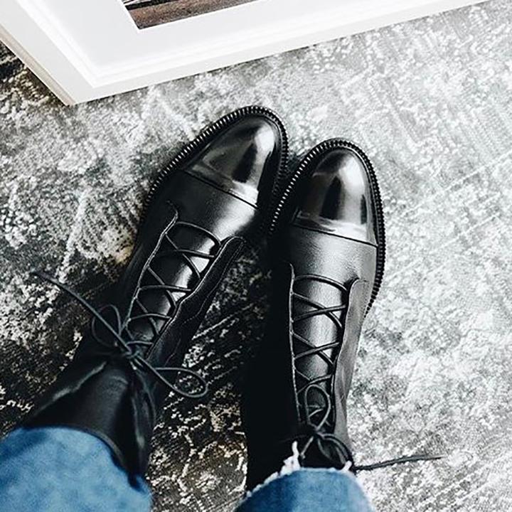 Bottines en cuir à lacets pour femmes