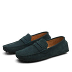 Mocassins en daim vert foncé pour homme, élégants et confortables, semelle antidérapante, style décontracté, parfaits pour toutes occasions.