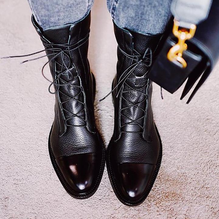 Bottines en cuir à lacets pour femmes