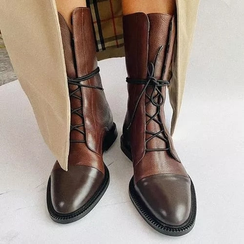 Bottines en cuir à lacets pour femmes