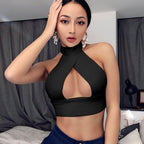 Halter neck crisscross backless top