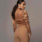 Pleated long-sleeve tube top