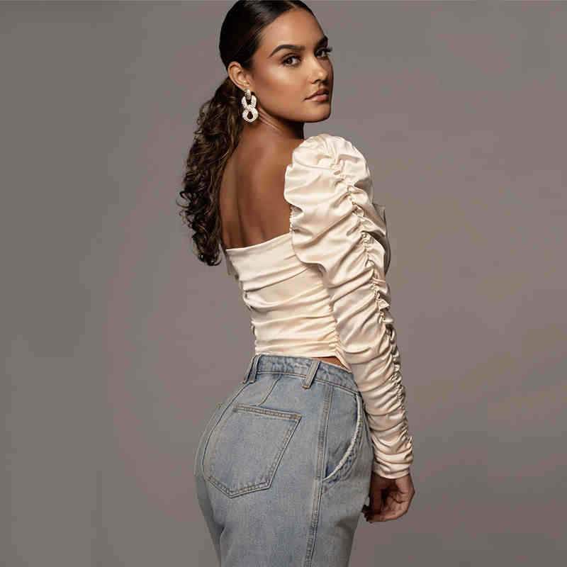 Pleated long-sleeve tube top