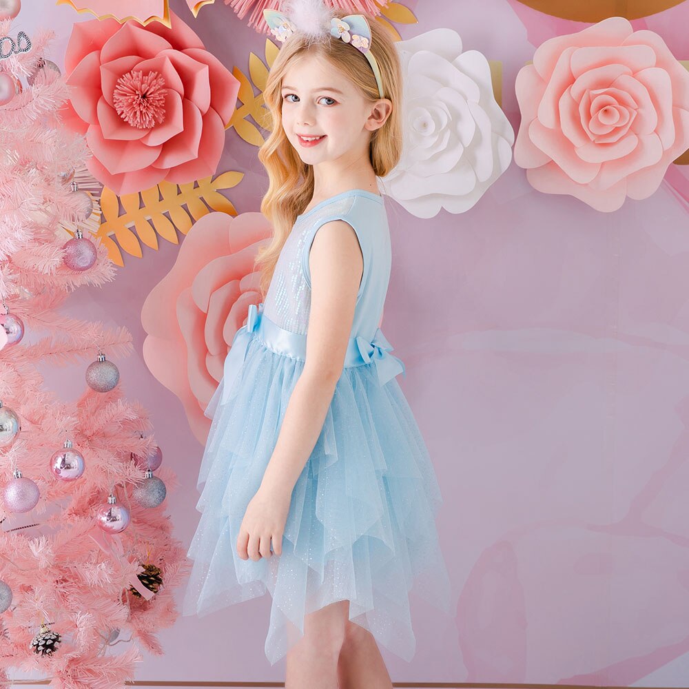 Robe Princesse Fille Bleue Ciel