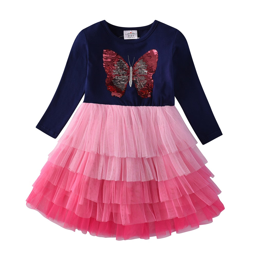 Girl's Princess Dress with Butterfly Sequins