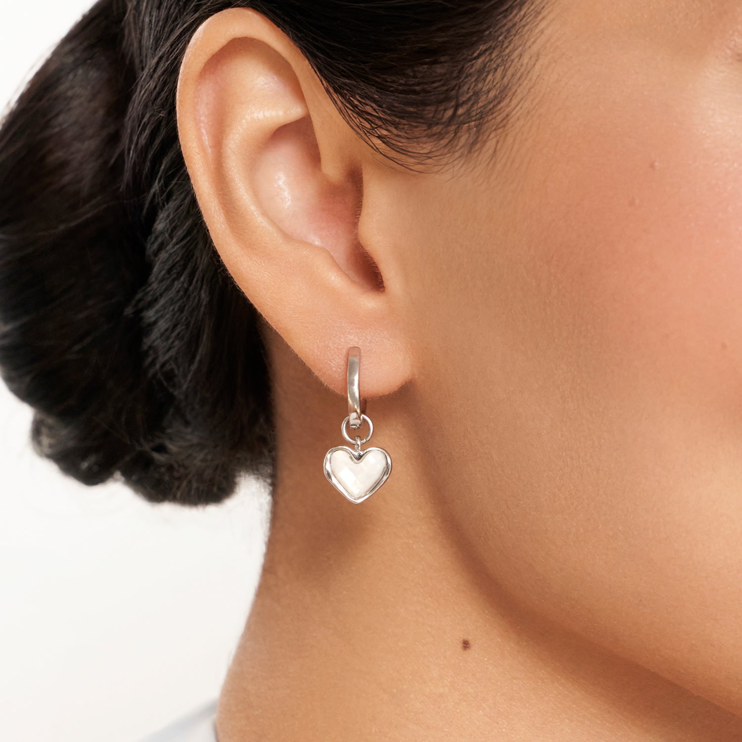 White Quartz Huggie Hoop Earrings