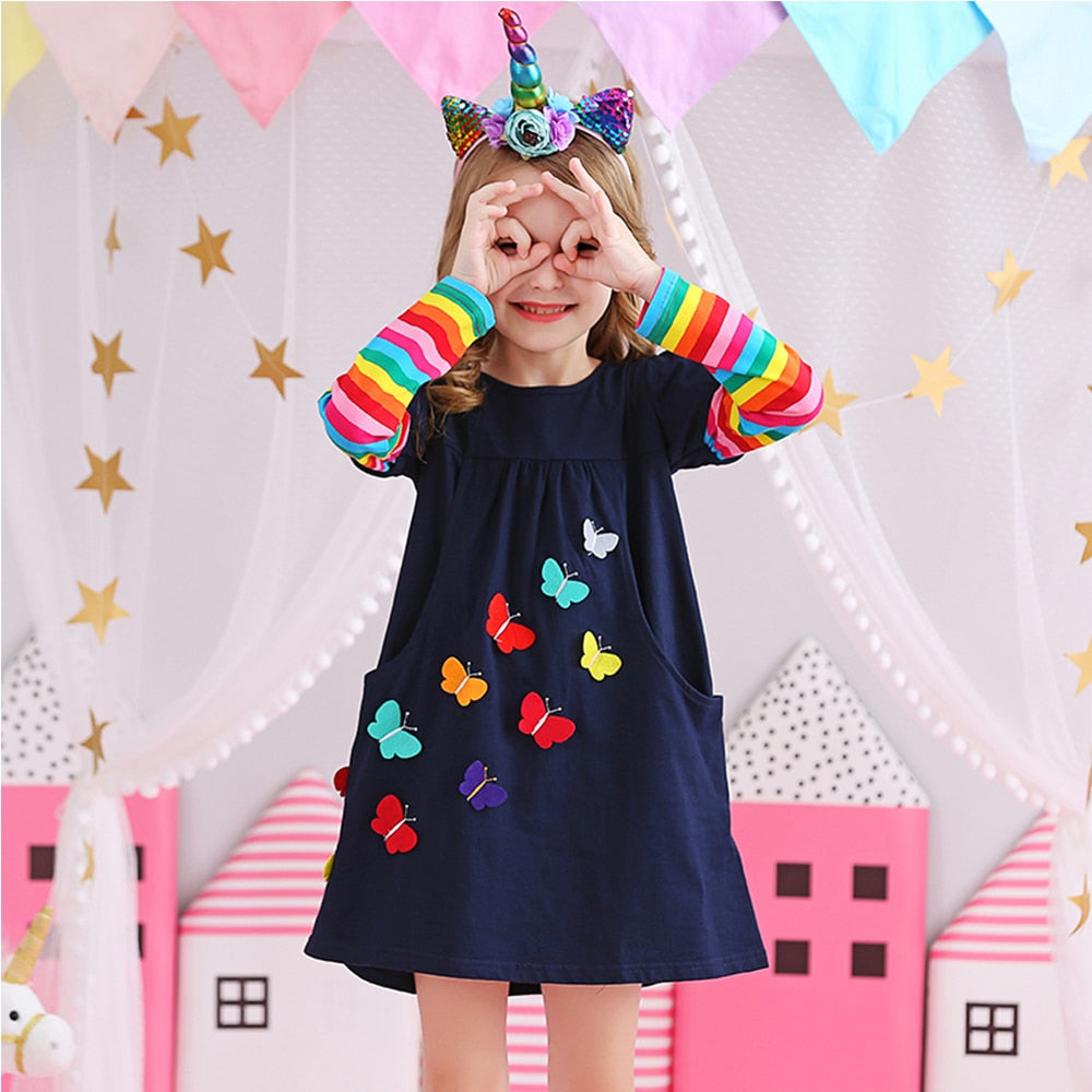 Robe Princesse Fille Papillons Multicolores