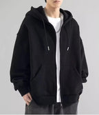 Sweat à capuche pour hommes, en coton, coupe ample avec fermeture à glissière