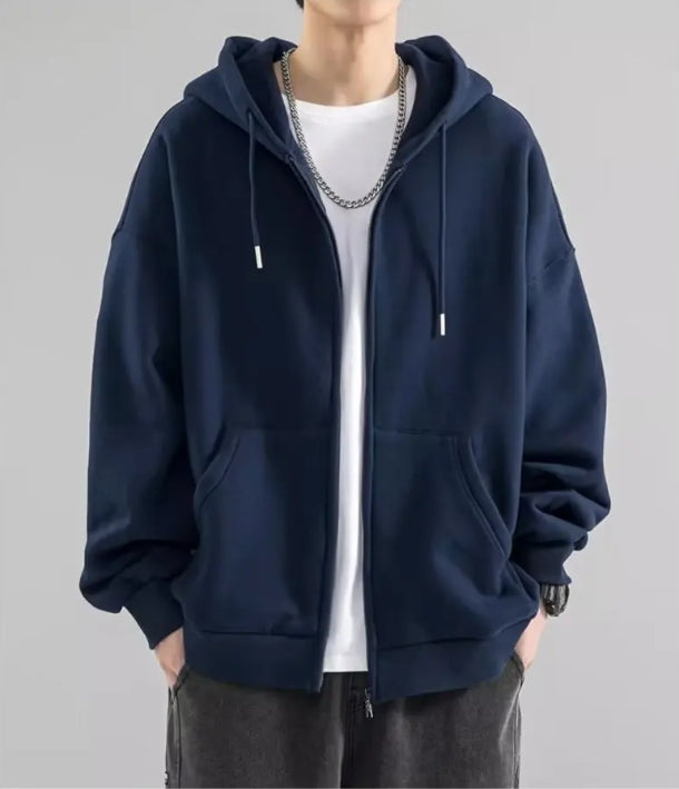 Sweat à capuche pour hommes, en coton, coupe ample avec fermeture à glissière