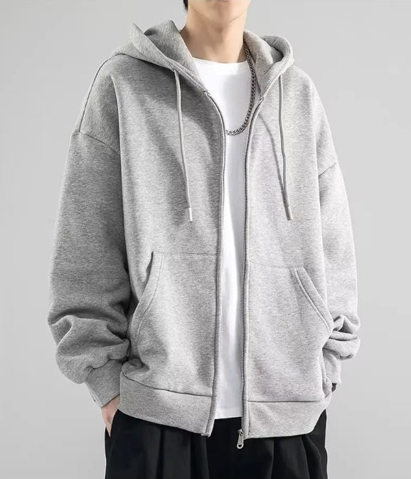 Sweat à capuche pour hommes, en coton, coupe ample avec fermeture à glissière